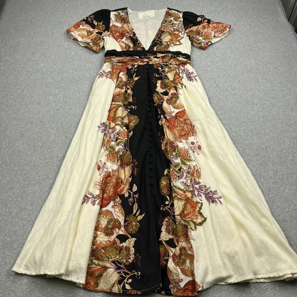 Anthropologie Catalina Button Front Dress Womens Medium Floral‎ V-Neck Midi